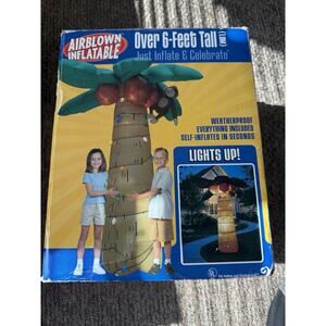 GEMMY 2004AIRBLOWN INFLATABLE OVER 6' TROPICAL LIGHTED PALM TREE COCONUT MONKEY